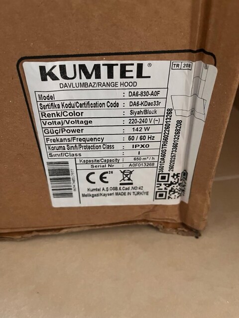 Kumtel kutusunda sıfır davlumbaz