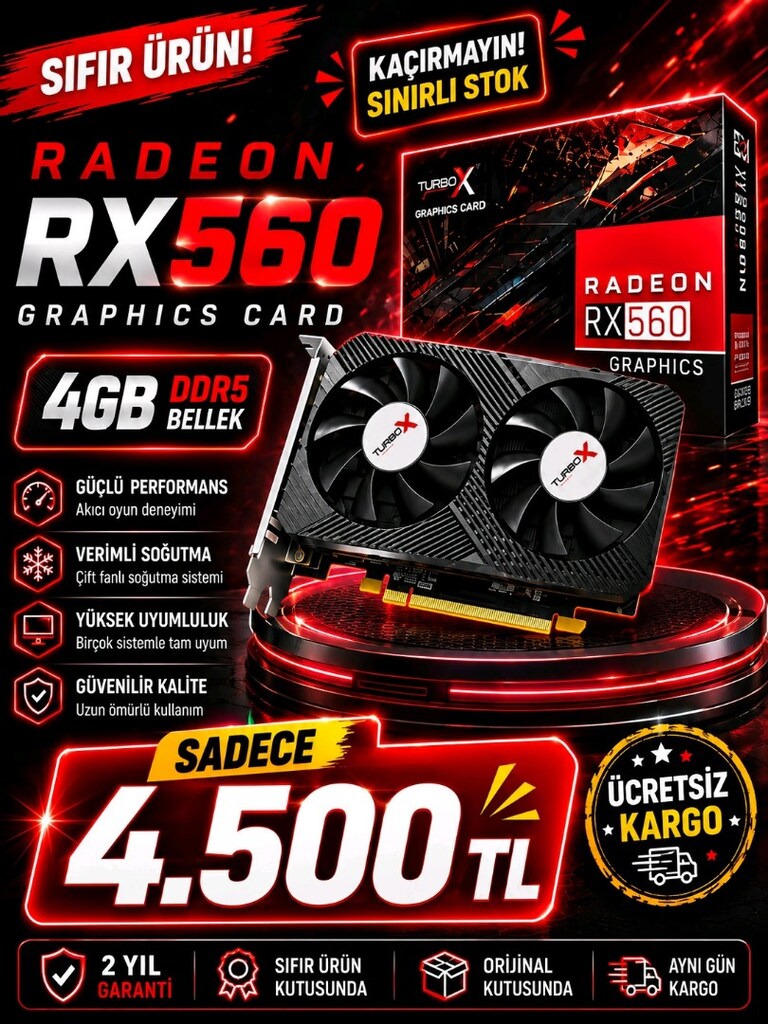 ***KAMPANYA***Turbox RX560 4GB GDDR5 128Bit Dvi.Hdmi.Display Çift Fan - 5