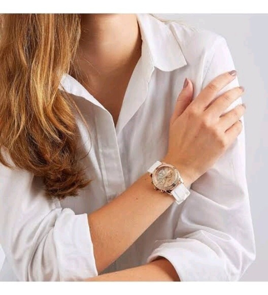 Guess Confetti Rose Gold Kristal Taşlı Beyaz Silikon Kadın GUW1098L5 - 8
