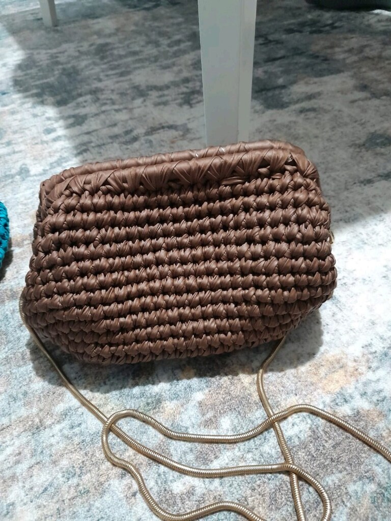 rafya ipten çantaEl Örgüsü Burs Kapamalı Rafya İp Clutch Çanta - 4
