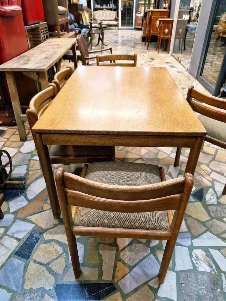 vintage meşe yemek masası ve 5 sandalye - 2