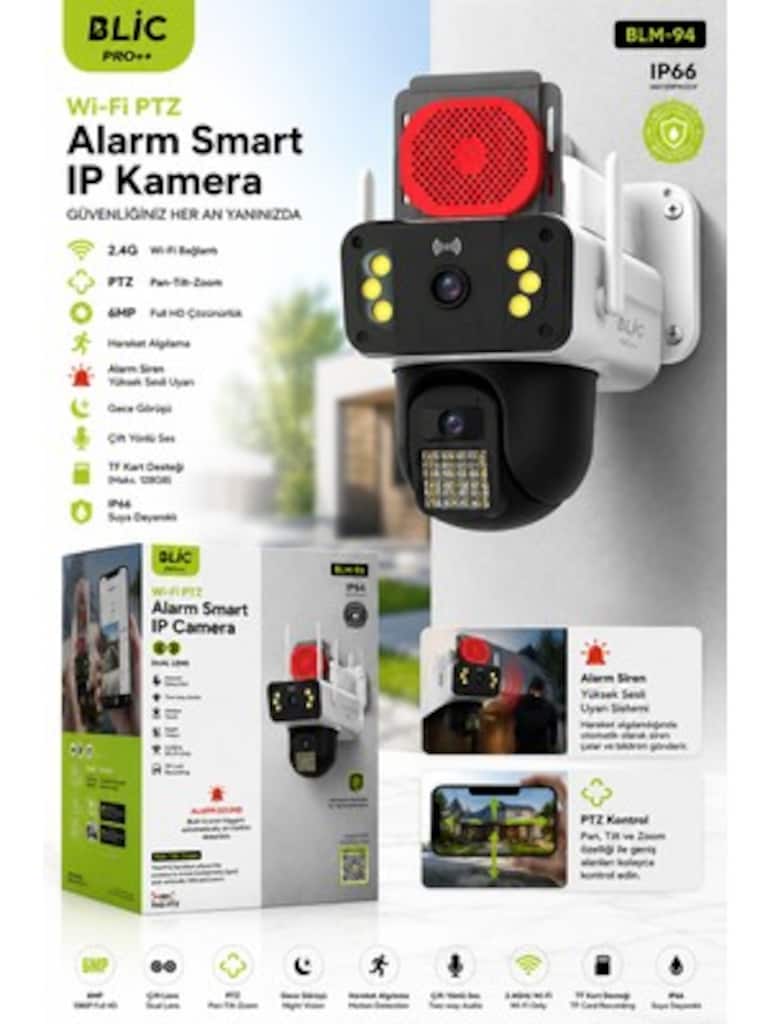 BLİC-BLM94 6MP ÇİFT LENS HAREKETLİ WİFİ İP SU GEÇİRMEZ MEGAFONLU ALARM - 5
