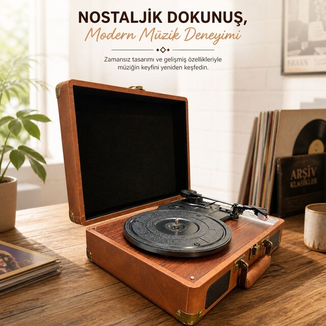 Ultratekno MZL-P01 Bluetooth Plak Çalar Çanta Şeklinde Pikap Müzik
