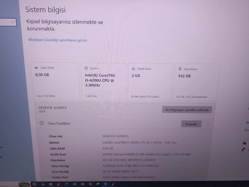 Lenovo Çift Ekran Kartlı I5 işlemci 8Ram 1Tb SSHD 2Gb Nvidia Gt940MX - 10