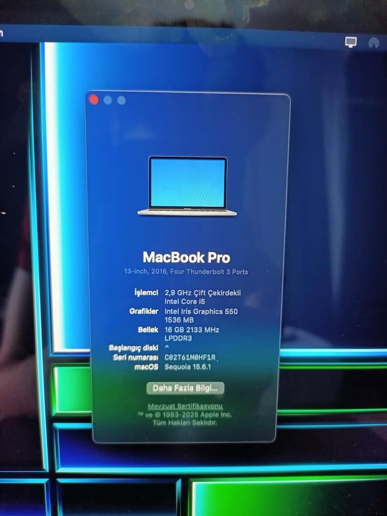 A1706 Macbook Pro Toucbar İ5 İşlemcili - 2