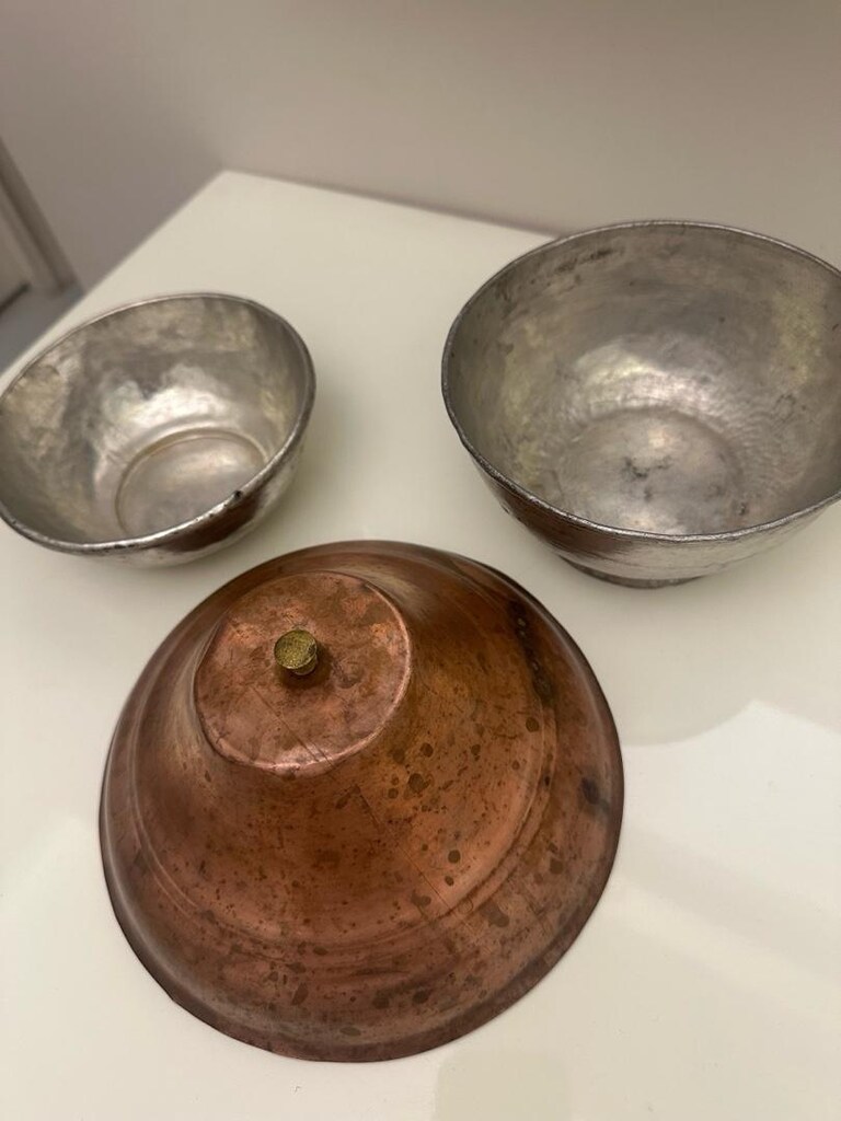Antika vintege bakırlar 2 kase 14 cm 13 cm 1 kapak 18 cm - 3