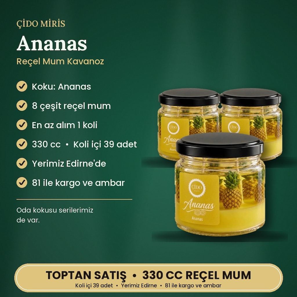 ÇİDO MİRİS ANANAS KOKULU KAVANOZ MUM 330CC | TOPTAN SATIŞ - 2