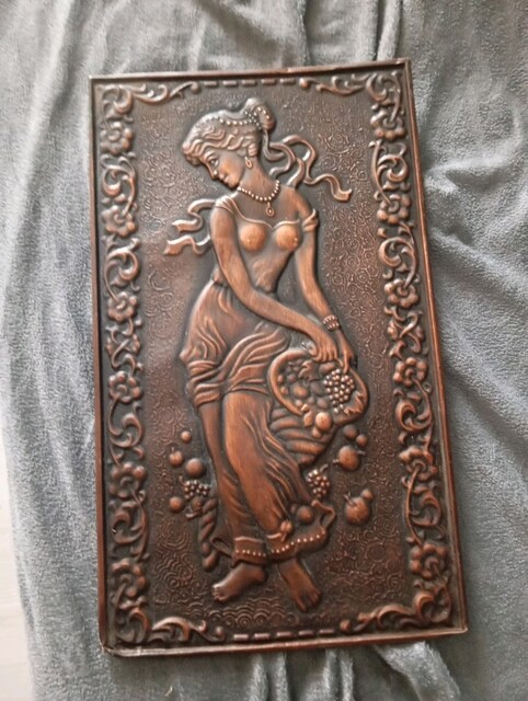 bakır kabartma Vintage antika tablo