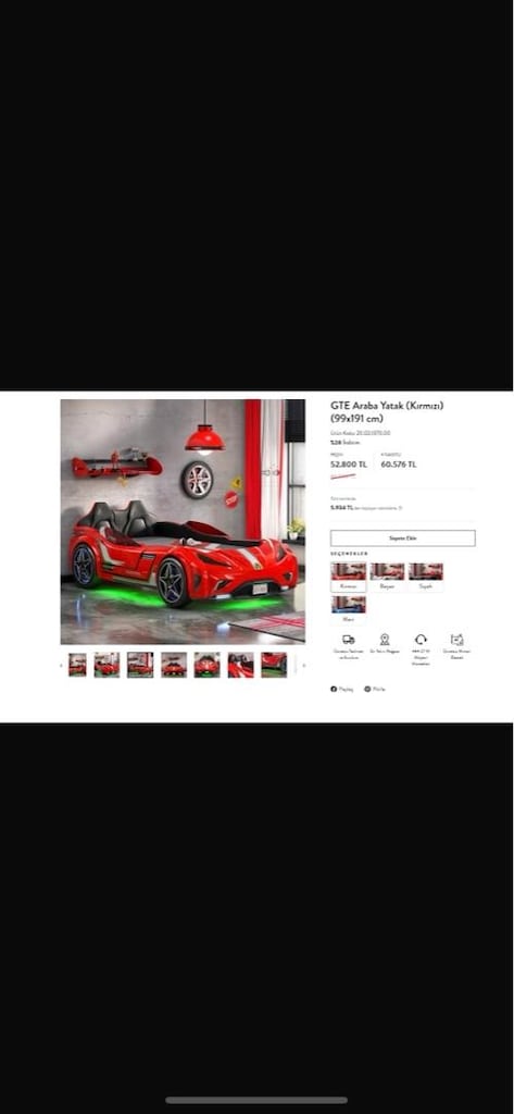 Çilek Mobilya Çocuk GTE araba yatak
