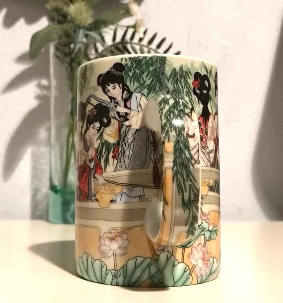 Vintage Uzakdoğu El Boyama Porselen Kupa Bardak - 6