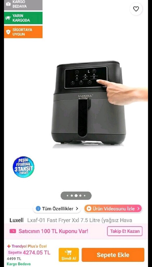 Luxell LXAF-01 Fast Fryer XXL 7.5 Litre Airfryer - 4