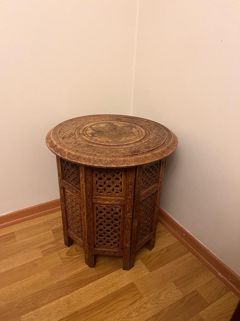 Vintage Hint İşi Oyma Ahşap Sekizgen Sehpa – Etnik Tasarım - 2