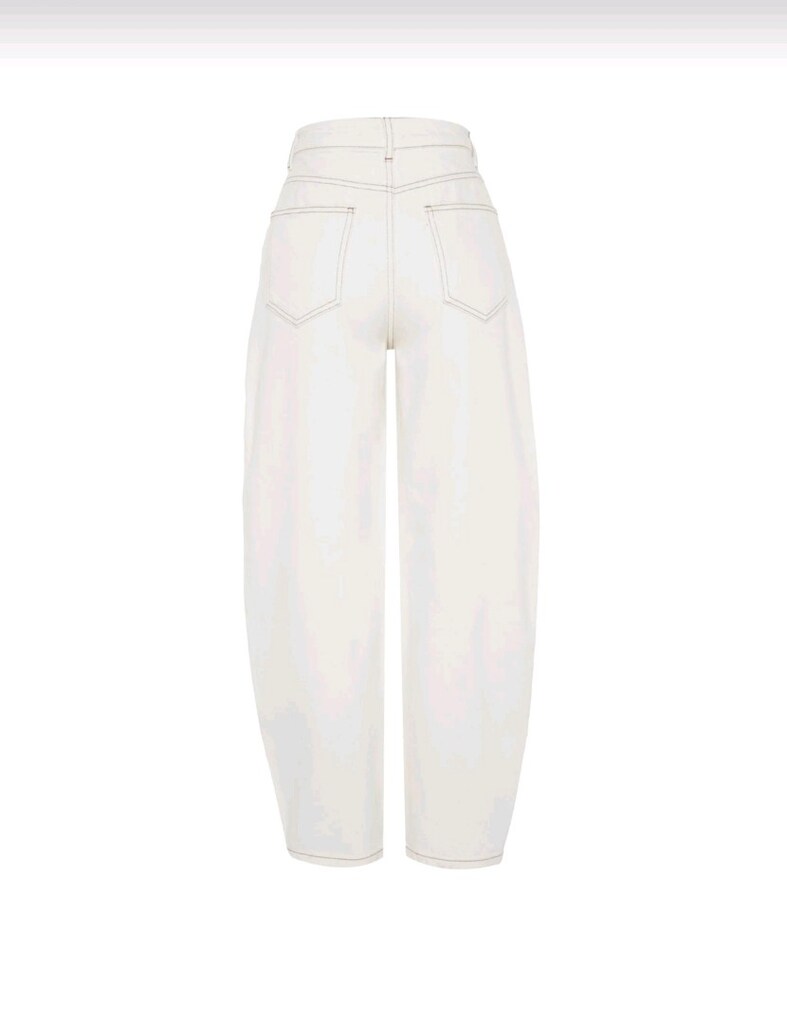 Yüksek Bel Barrel Baggy Kot Pantolon Beyaz/Ekru %100 Pamuk XL - 9