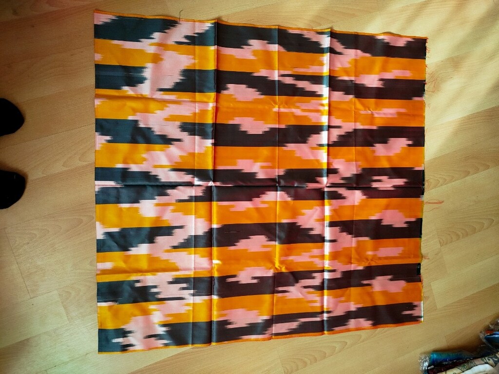 Vintage sıfır çeyizlikten Özbek milli adras kumaşı 2 metre eni 91 cm. - 5
