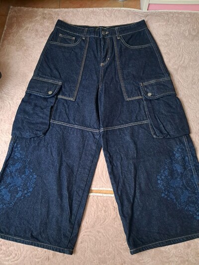 Les Benjamins Koyu Lacivert Denim Cargo Pantolon