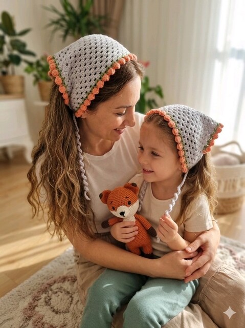 Anne- Kız Bandana El Örgüsü