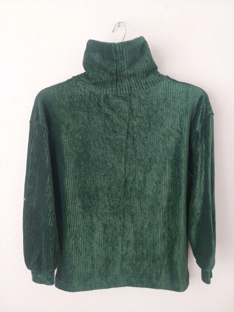 Zümrüt Yeşili Fitilli Kadife sweatshirt -bluz - 4