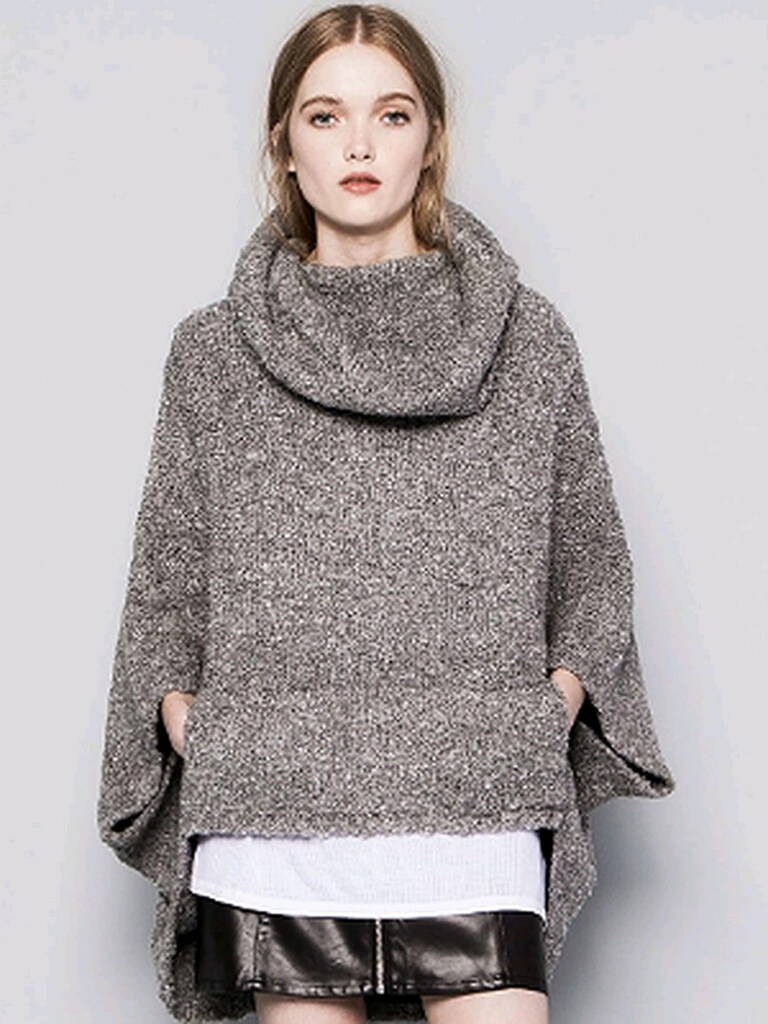 LCW şalyaka Gri Melanj Cepli Triko Panço