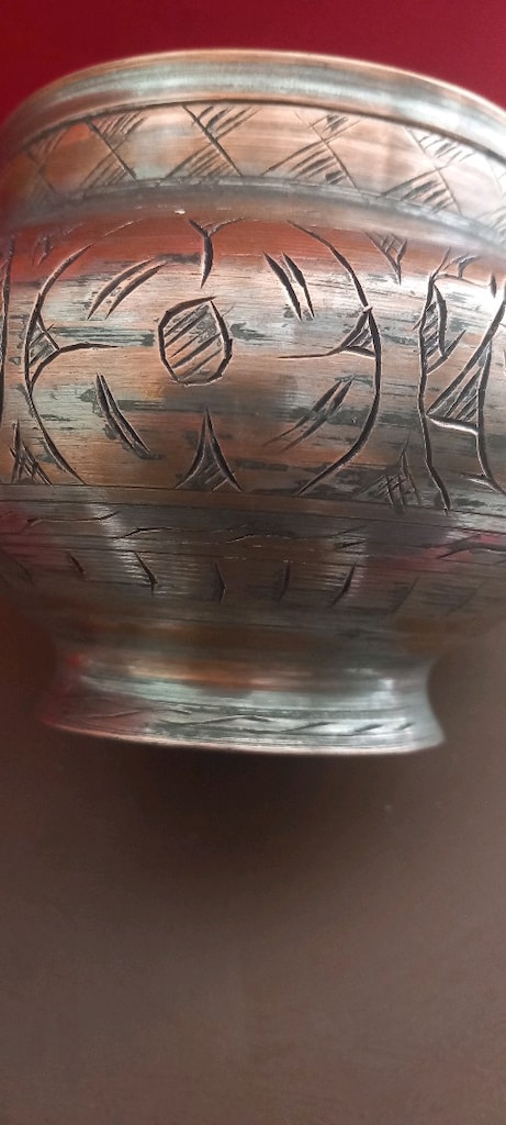 antika ful işlemeli bakır kase - 2