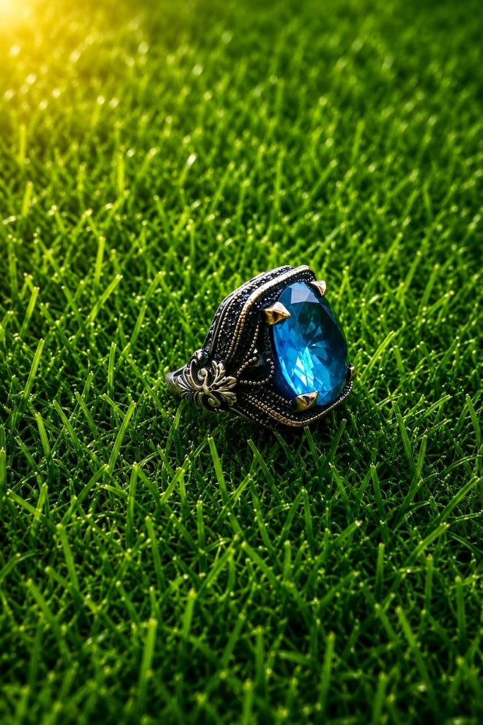 925 Ayar Aqua Marin Taşlı Gümüş Yüzük - 6