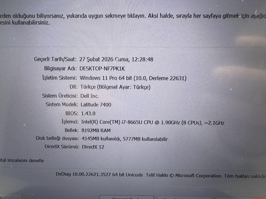 DELL İ7 8. NESİL 8 GB RAM 256 GB NVME DOKUNMATİK - 6