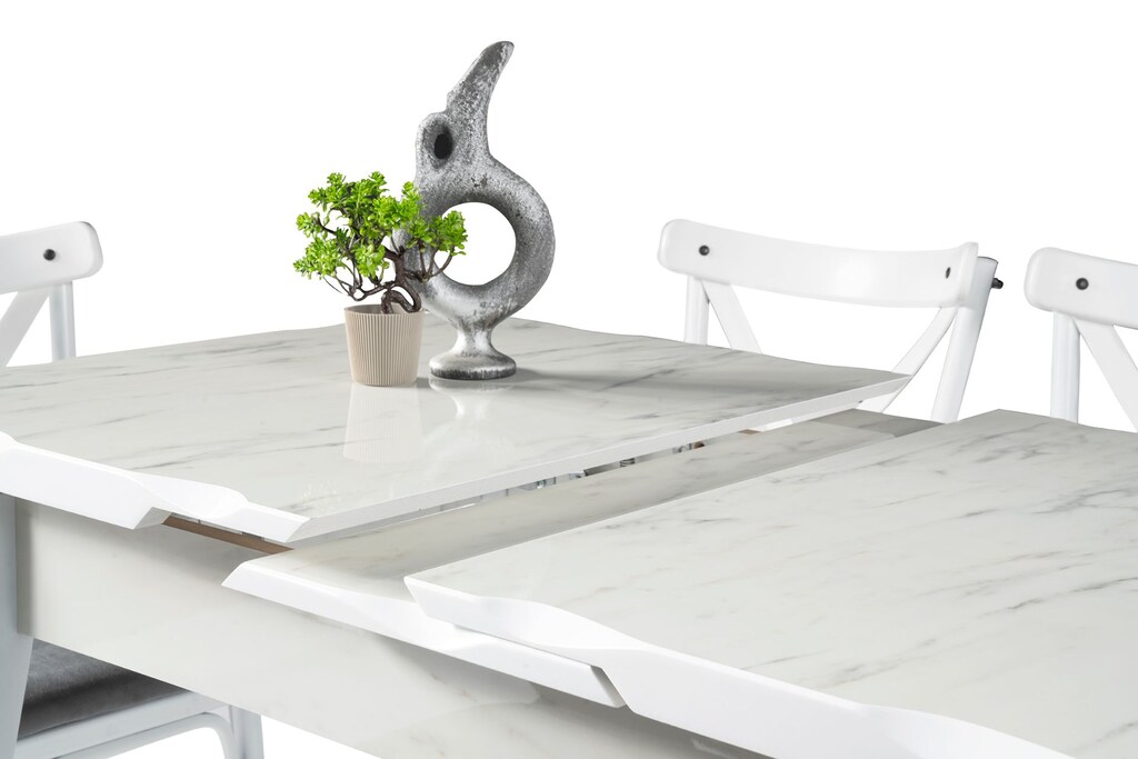 İkon Masa Sandalye Takımı - HighGloss Marmo/Beyaz - 3