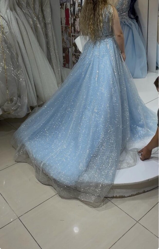 Prenses model bebek mavisi gümüş işlemeli abiye - 2