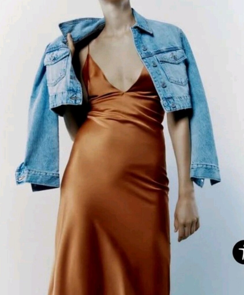 KAHVE TABA İP ASKILI SATEN MİDİ ELBİSE S zara mango koton - 10