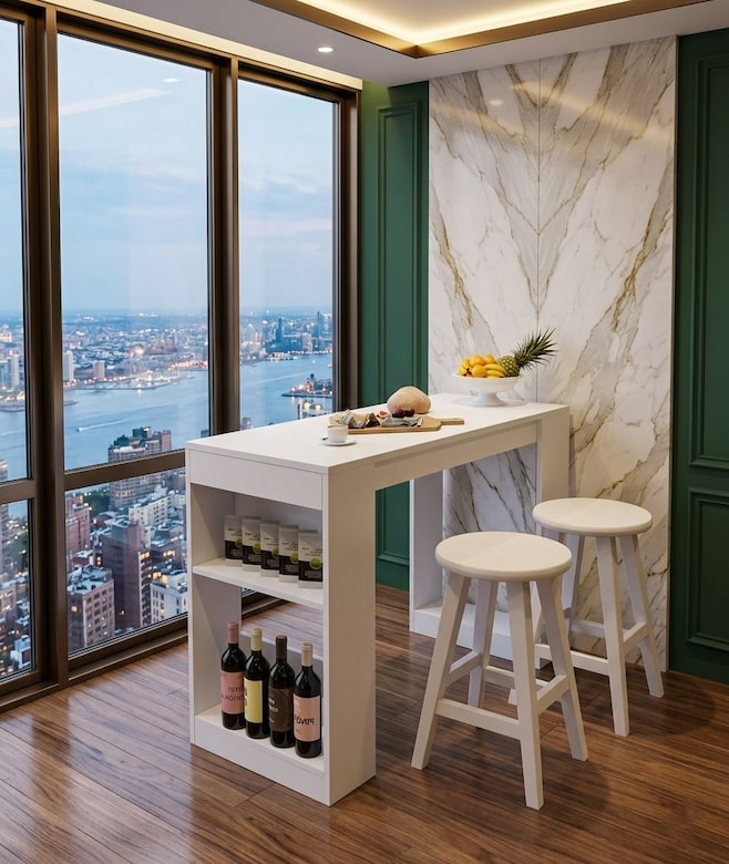 Sıfır , %100 MDF , Bar Masası / Çok Amaçlı Raflı Mutfak Masası - Beyaz - 2