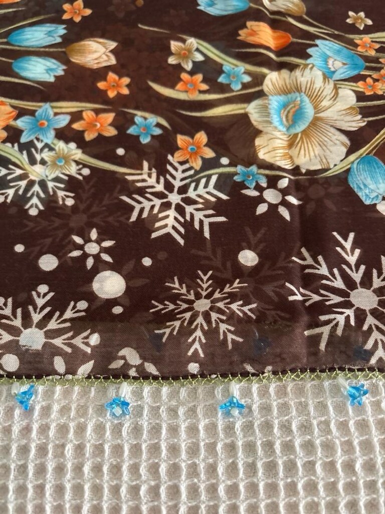 Boncuklu iğne oyalı tülbent yazma yemeni başörtüsü - 5