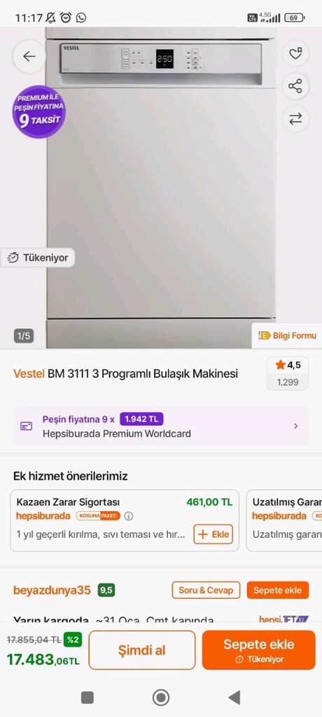 Vestel BM31113 3 Programlı Bulaşık Makinesi - 9