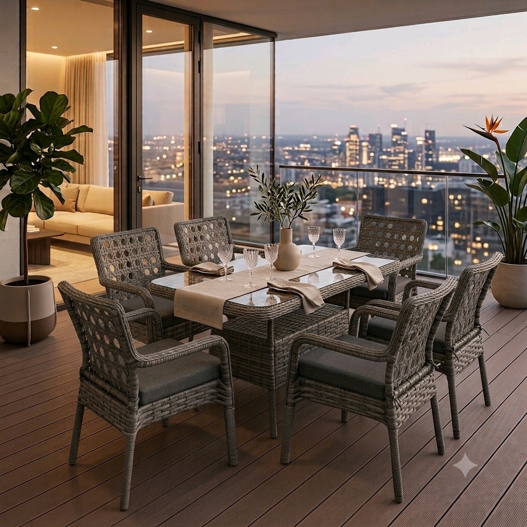 6 Kişilik Rattan Yemek Masası ve Sandalye Takımı, Mutfak Masası Takımı - 3