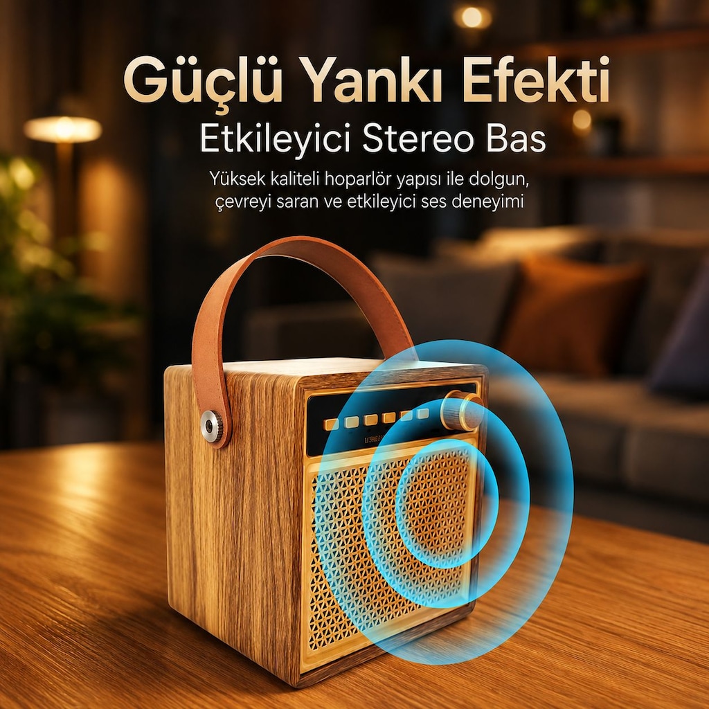 ULTRATEKNO KTS-1865 Ahşap Bluetooth Karaoke Hoparlör Kablosuz Mikrofon - 8