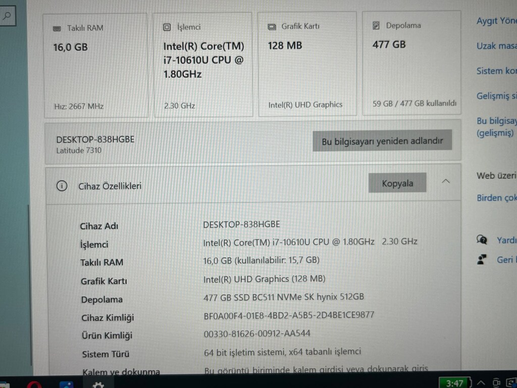 Dell Latitude 7310 - i7 10610U - 16gb ram - 512gb SSD - 7