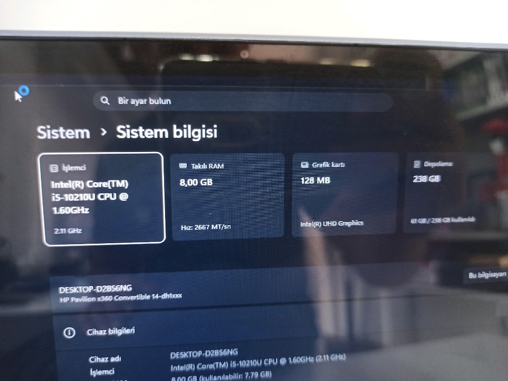 HP X360 14-dh1003nt 14 İnç Doknumatik Full HD i5 8 256 Laptop - 11