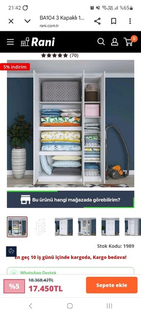 yüklük dolap 2 tane 1 yıl kullanıldı rani marka