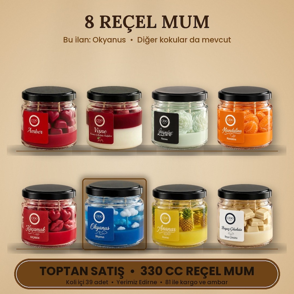 ÇİDO MİRİS REÇEL KAVANOZ MUM OKYANUS 330 CC TOPTANCIDAN - 3