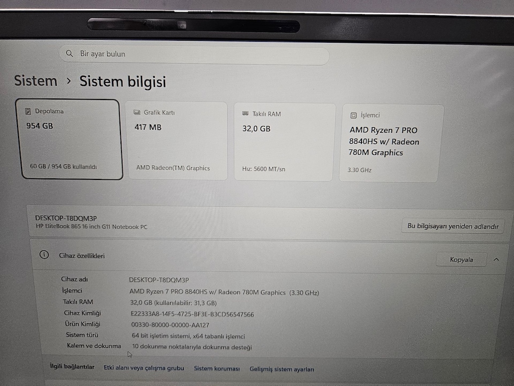 HP ELİTEBOOK 865 G10 + DOKUNMATİK EKRAN+ 32 GB RAM + 1TB SSD - 8