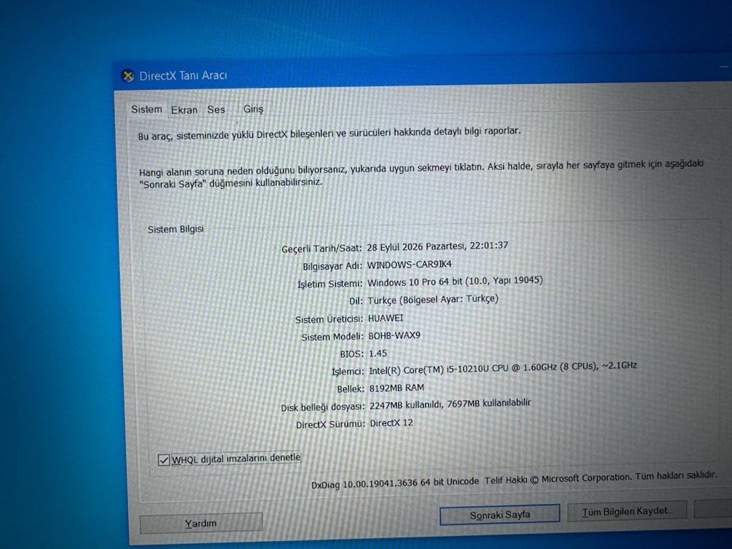 Huawei D15 i5 10.Nesil 8/512 - 6