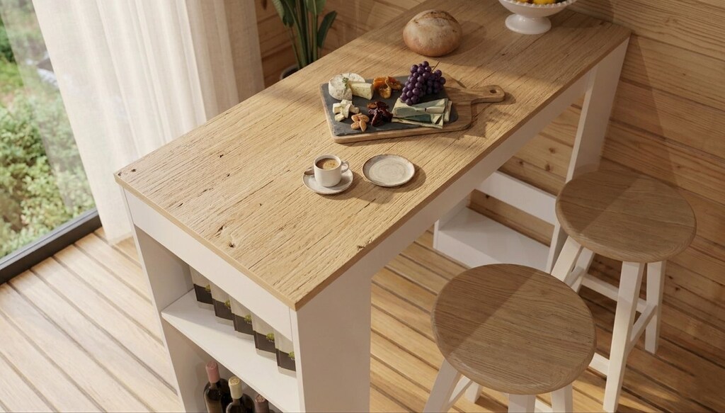 Sıfır , %100 MDF , Bar Masası / Çok Amaçlı Raflı Mutfak Masası - Beyaz - 8