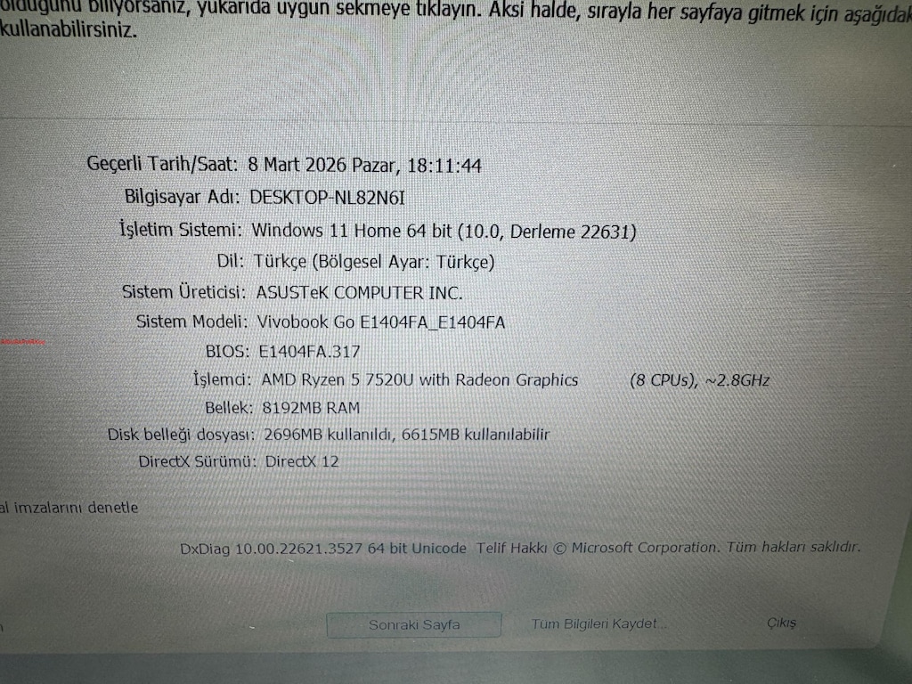 ASUS VİVOBOOK AMD RYZEN 5 İŞLEMCİ 8 GB RAM 512 M2SSD - 6