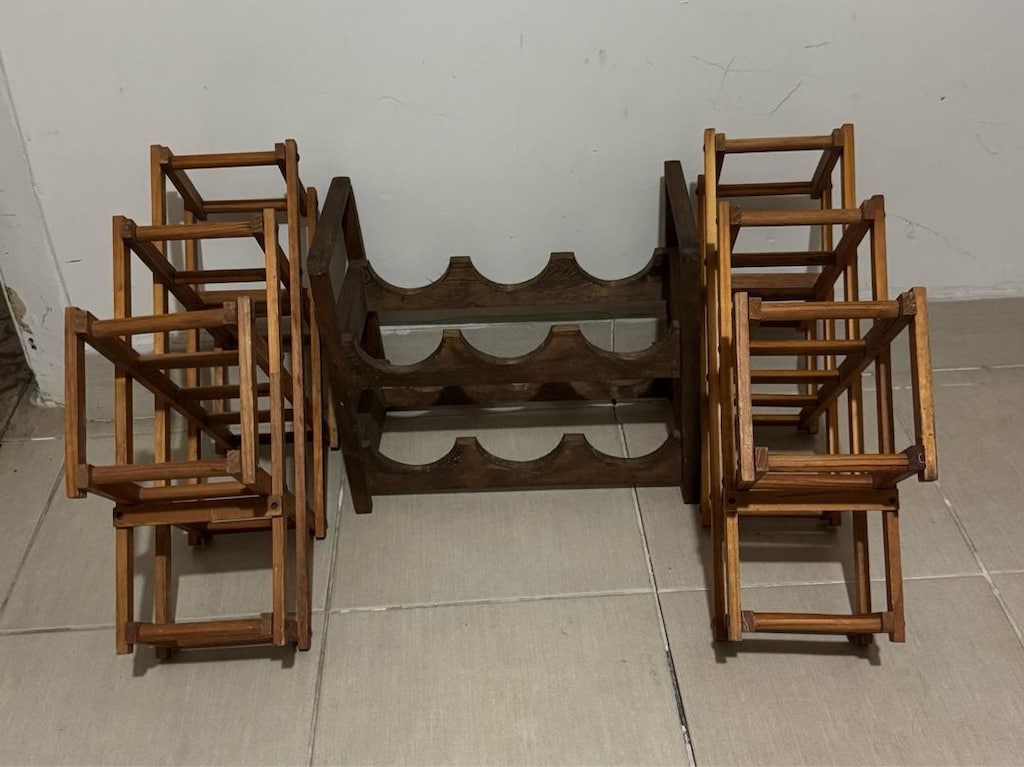Vintage Ahşap Şaraplık Takımı – 2 Katlanır Akordiyon + 1 Sabit Şişelik - 8