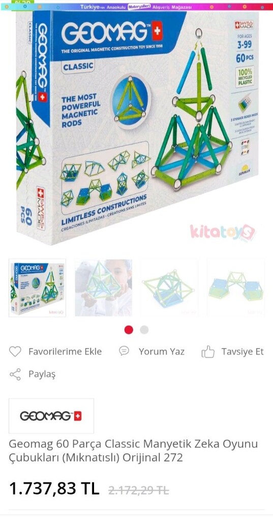 Geomag 60 Parça Classic Manyetik Zeka Oyunu Çubukları (Mıknatıslı) - 3