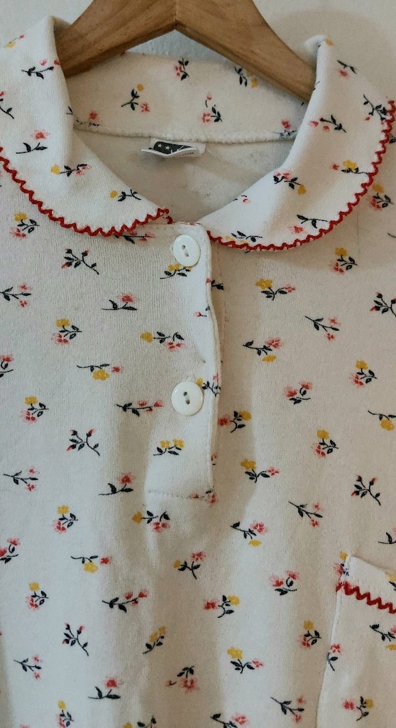 Vintage Çiçekli Bebe Yaka Pijama Üstü - 3