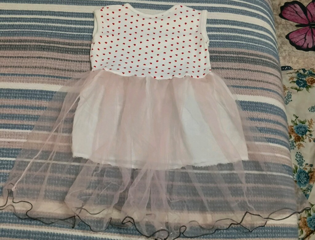 Beyaz Kırmızı Kalp Desenli Bebek Elbise - 5