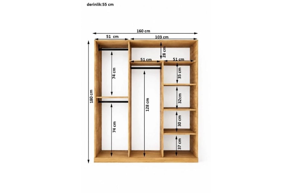 Modern Gri-Ahşap 3 Kapaklı Sürgülü Gardırop (160x180) 16 Ay Garantili - 2