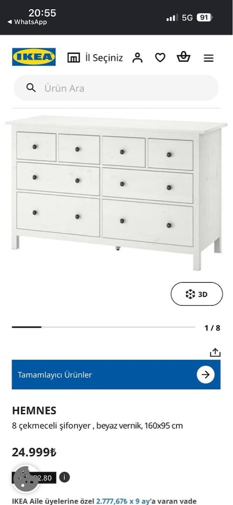 IKEA HEMNES 8 çekmeceli şifonyer - 3