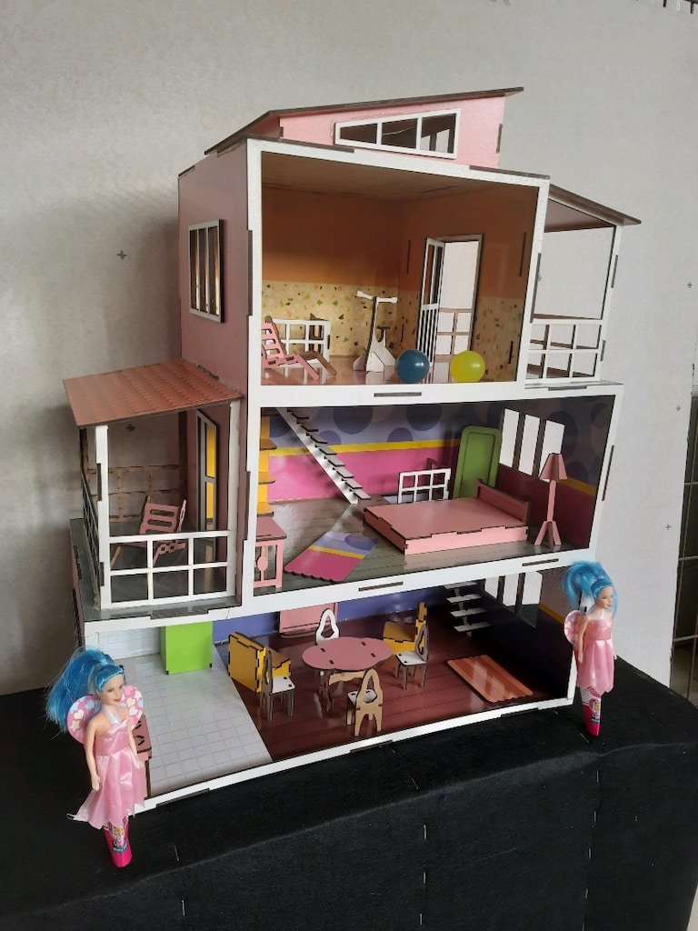 3 Katlı Ahşap Barbie Bebek Evi - 2