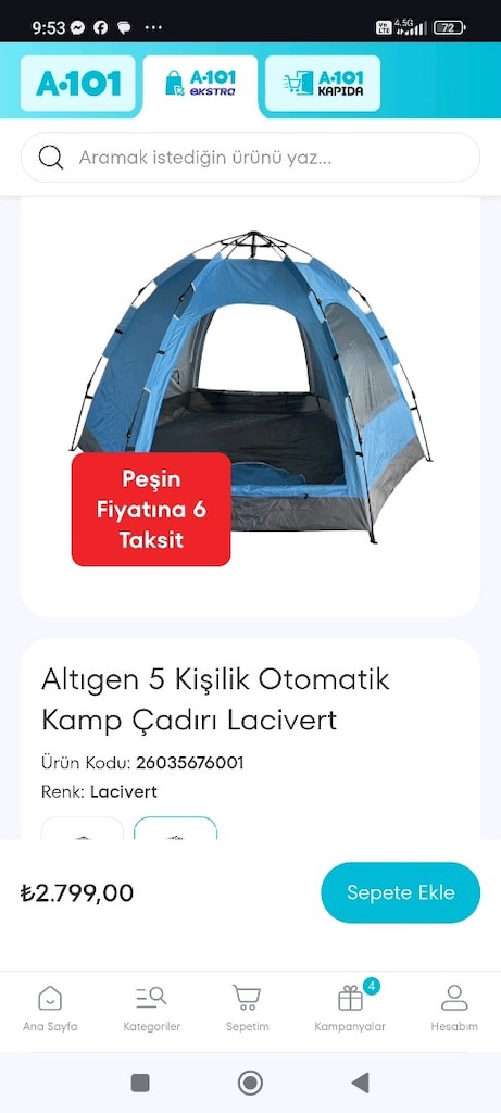 DEV KAMPANYA 5 saniyede kur ve topla 5 kişilik otomatik kamp çadırı