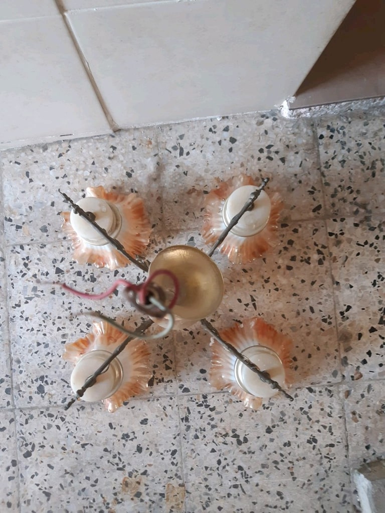antik dört kollu pirinç mermer yapı avize - 2